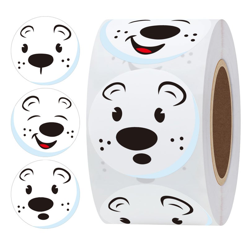 Hybsk Cute Polar Bear Face Stickers Animal Stickers 1.5" Round Cartoon White Bear Labels 500pcs per Roll - Image 1